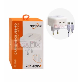 Carregador de Celular Iphone + 2 USB-C 40W 1A OR-IC047/I - Oberon