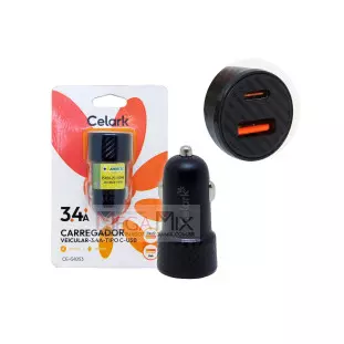 Carregador Veicular USB + USB-C 12W 3.4A CE-G1053 - Celark