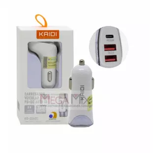 Carregador Veicular Turbo 2 USB + USB-C 38W KD-304CC - Kaidi