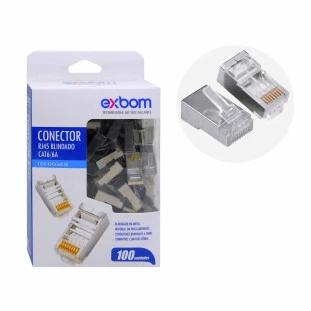 Conector RJ45 Blindado CAT6/6A C/100un. CONT-RJ45C6M100 - Exbom