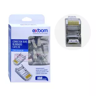 Conector RJ45 Blindado CAT5/5E C/100un. CONT-RJ45M100 - Exbom