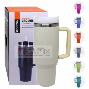 Copo Térmico Inox com Alça e Canudo 1200ML (Liso) Vacuum Cup