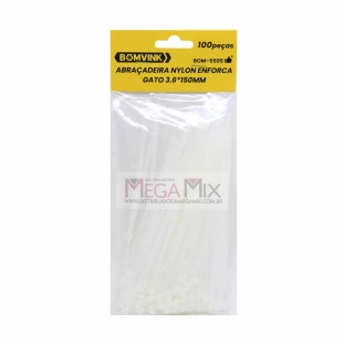 Abraçadeira de Nylon Enforca Gato 3.6x150mm BOM-5505 - Bomvink