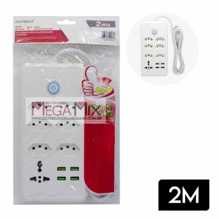 Extensão 6 Tomadas + Universal + 4 USB 2M KA-7001 - Kapbom