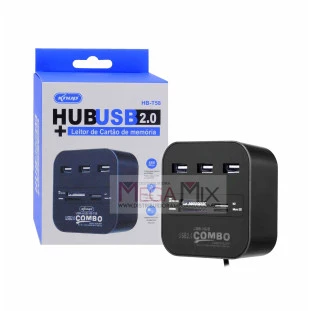 Hub USB 2.0 3 Portas + Leitor de Cartão de Memória HB-T58 - Knup 