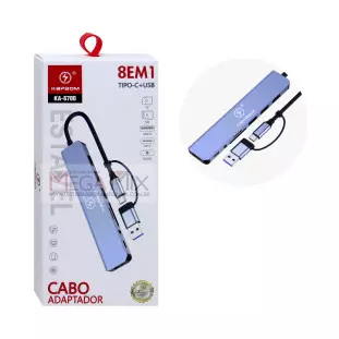 Hub 8 em 1 USB/Tipo C para USB/TIPO C/SD/TF/P2 KA-6700 - Kapbom