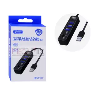 Hub USB 2.0 3 Portas com Leitor de cartão KP-T117 - Knup