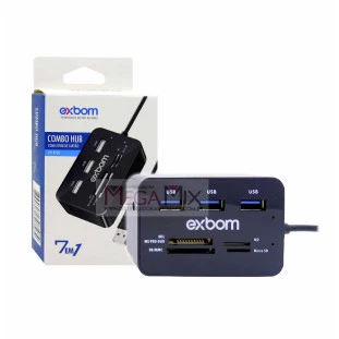 Hub USB 2.0 3 Portas + Leitor de Cartão UH-R230 - Exbom