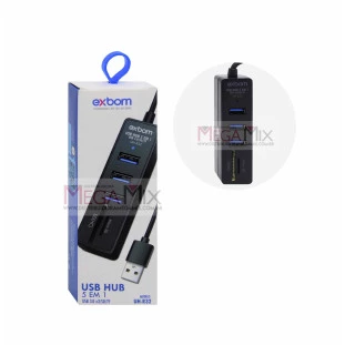 Hub USB 3.0 3 Portas + Leitor de Cartão UH-R32 - Exbom