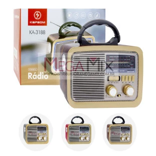 Rádio Portátil Recarregável BT/AM/FM/SW/USB/SD/TF KA-3188 - Kapbom