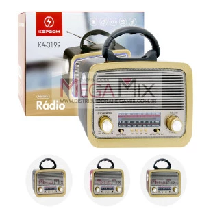 Rádio Portátil Recarregável BT/AM/FM/SW/USB/SD/TF KA-3199 - Kapbom