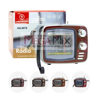 Rádio Portátil Recarregável BT/AM/FM/SW/USB/SD/TF KA-8078 - Kapbom