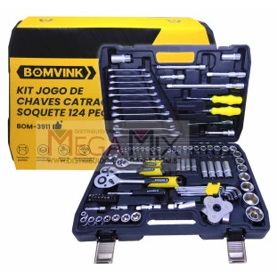 Kit Jogo de Chave Catraca e Soquete 124 Peças  BOM-3911 - Bomvink