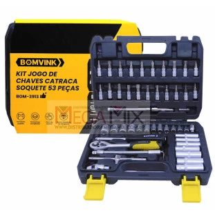 Kit Jogo de Chave Catraca e Soquete 53 Peças BOM-3913 - Bomvink