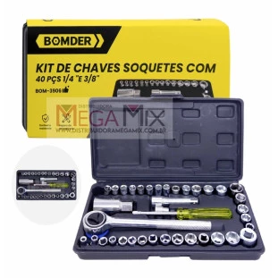 Kit Chave Soquete com 40 Peças 1/4'' e 3/8'' BOM-3906 - Bomder