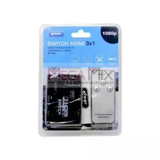 Switch HDMI 3 Portas com Controle Remoto KP-3464 - Knup 