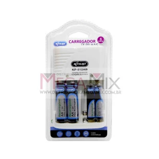 Carregador de Pilhas + 2 Pilhas Recarregáveis AA/AAA KP-512AB - Knup