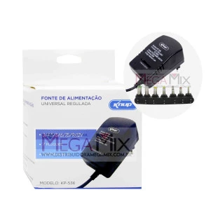 Fonte de Alimentação Universal Regulada 3V/4.5V/6V/7.5V/9V/12V KP-536 - Knup
