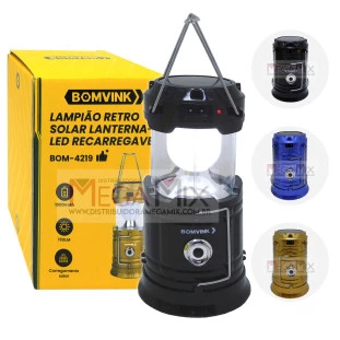 Lampião LED Solar Recarregável BOM-4219 - Bomvink