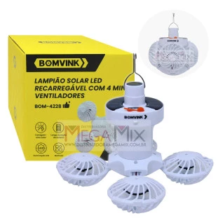 Luminária Solar Recarregável com 4 Ventiladores BOM-4228 - Bomvink