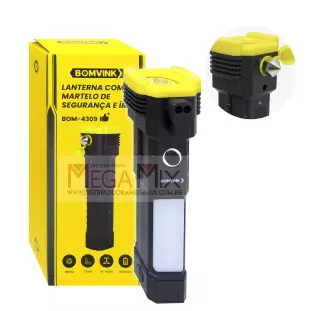 Lanterna Recarregável com Martelo de Emergência e Imã BOM-4309 - Bomvink