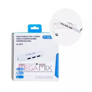 Hub Tipo C 3 Portas USB 3.1 e RJ45 Para MAC LE-5575 - It-Blue