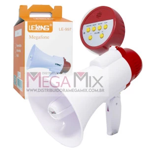 Megafone Profissional c/Bateria Rec. e Gravação de Áudio LE-997 - Lelong