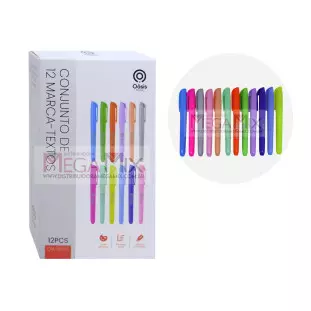Kit 12 Canetas Marca Texto Colorida OIA-8523 - Oásis