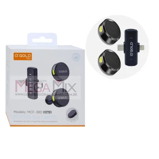 Microfone de Lapela Duplo S/Fio Tipo C + Iphone MCF-38D - A'Gold