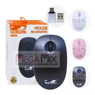 Mouse Sem Fio Recarregável Bluetooth 1600DPI EL-2107 - Eletromex 