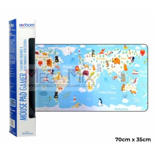 Mouse Pad Gamer 70x35cm (Mapa Mundi Animais) MP-7035C-35 - Exbom