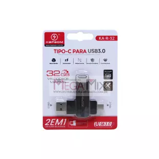 Pendrive 32GB 2 em 1 (USB 3.0 + Tipo C)  KA-R-32 - Kapbom