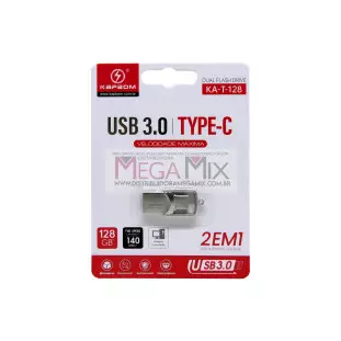 Pendrive 128GB 2 em 1 (USB 3.0 + Tipo C) KA-T-128 - Kapbom