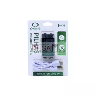 Bateria 9V Recarregável USB-C 500mAh ON-TC9V - Onistek