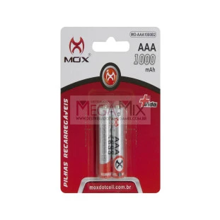 Pilha AAA Recarregável c/2 1000mAh MO-AAA1000B2 - Mox