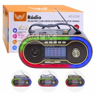 Rádio Portátil Recarregável Bluetooth FM/AM/SW/USB/TF AD-3338 - Altomex