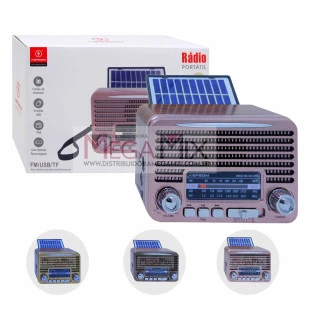 Rádio Portátil Recarregável Bluetooth com Placa Solar AM/FM/SW/USB KA-3190- Kapbom
