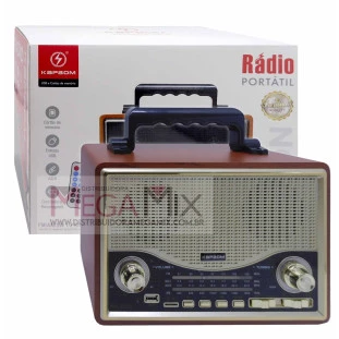  Rádio Recarregável Bluetooth FM/AM/SW/USB/AUX/TF KA-3302- Kapbom
