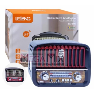 Rádio Retrô Recarregável com Bluetooth AM/FM/USB/SW LE-601 - Lelong 