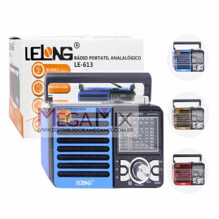 Rádio Portátil Recarregável AM/FM/SD/USB LE-613 - Lelong