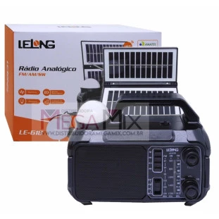 Rádio Portátil com Placa Solar + Lâmpada de Emergência FM/AM/SW LE-618 - Lelong