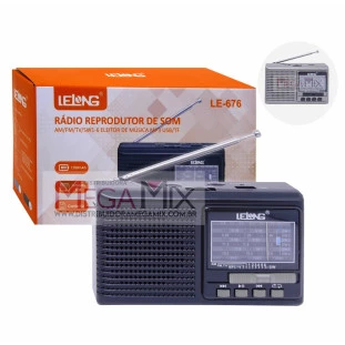 Rádio Portátil Recarregável AM/FM/TV/SW1-6/USB/TF LE-676 - Lelong