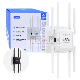 Repetidor de Sinal WI-FI 2.4GHz/5GHz 1200Mbps com 8 Antenas KP-RW408/G - Knup