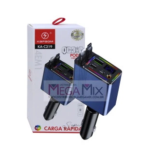 Carregador Veicular Multifuncional com Cabo Retrátil KA-C219 - Kapbom
