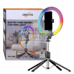Iluminador Ring Light RGB 10'' com Tripé (Bastão) OR-1685 - Oberon